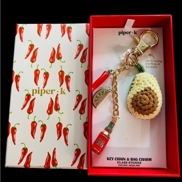 PIPER K Knit Avocado Multi-charm Keychain Bag Purse Charm Southwestern NEW NWT - Picture 1 of 13